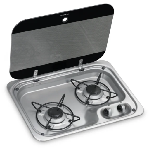 Conversion Van Dometic Drop-In Gas Cooktop Two-burner, Stainless Steel with glass lid